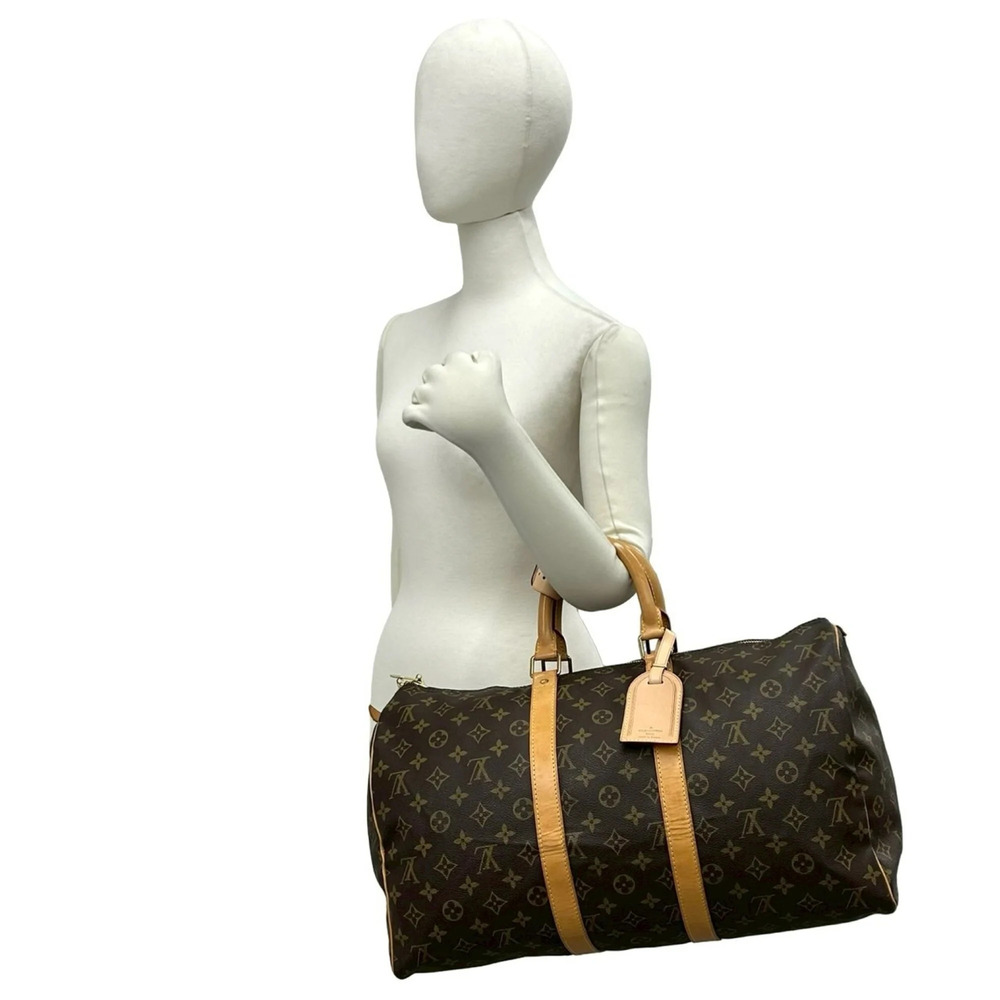 LOUIS VUITTON Authentic Brown Monogram Leather Keepall 45 Boston Bag - Picture 2 of 9